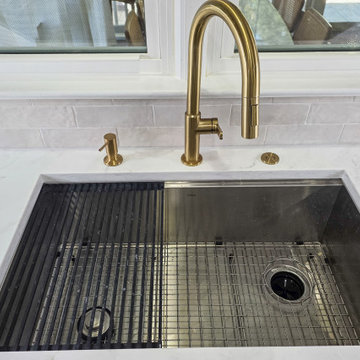 Brass Kitchen Faucet with Stainless Workstation Sink