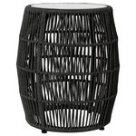 Armen Living - Emory Indoor Outdoor Garden Stool End Table, Charcoal Rope and Gray Stone - Enjoy the endless applications of the Emory garden stool end table from Armen Living. Constructed from steel, wrapped in resilient and weather resistant rope and topped with smooth super stone, the Emory is stylish as it is functional. The stone top features a 5-layer composite with 2 layers of cement fiberboard surrounding the aluminum honeycomb core. The smooth stone is durable and robust - capable of withstanding inclement weather and everyday wear and tear. The steel frame is incredibly durable as steel does not dent or get bent out of shape as easily as some aluminum furnishings can. Lighter than wrought iron but heavier than aluminum, steel provides strength, stability, and endurance in extreme temperatures. This garden stool can do double duty serving inside as an additional end table or bedside nightstand. The Emory is available in your choice of grey or charcoal rope and features a grey super stone top.