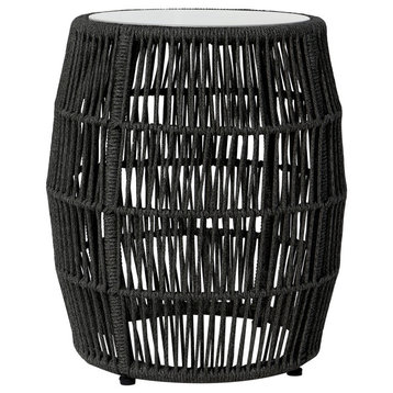 Emory Indoor Outdoor Garden Stool End Table, Charcoal Rope and Gray Stone
