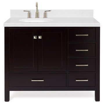 Ariel Cambridge 42" Left Offset Single Oval Sink Vanity, Carrara Quartz, Espresso