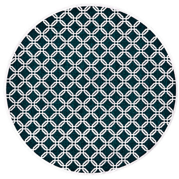 Weave & Wander Qazi Textured Lustrous Geometric Rug, Teal/White, 7'6"x7'6" Round