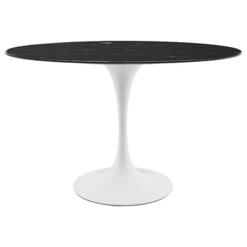 Modway Lippa 48" Oval Modern Artificial Marble/Wood Dining Table in Black/White
