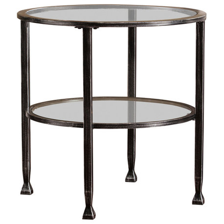 Symon Metal/Glass Round End Table, Black