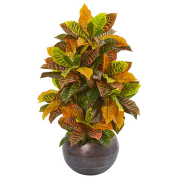 Nearly Natural 37� Croton Artificial Plant in Metal Bowl (Real Touch)
