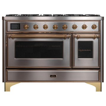 ILVE Majestic II 48" NG Glass Door/Griddle Stainless Steel Metal Range in Brass