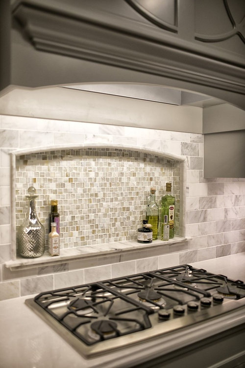brick and tile backsplash