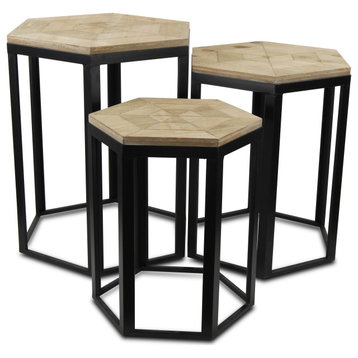 3-Piece Hexagonal Wood Nesting Table Set