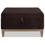 Jennifer Taylor Home - Knox 35" Square Storage Cocktail Ottoman, Deep Brown Performance Velvet - The perfect blend between casual comfort and style, the Knox Seating Collection by Jennifer Taylor Home brings cozy modern feelings into any space. The natural wood base and legs make a striking combination with the luxurious velvet upholstery. The plush upholstered seat is perfect for additional seating or to kick your feet up when lounging on the matching Knox sofa or sectional. Whether you're relaxing alone or entertaining friends, let the Knox Collection be the quintessential backdrop of your daily routine.