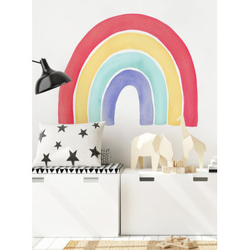 Watercolor Rainbow Vinyl Wall Sticker - Peel and Stick, Red, Small 29.5"w X 24"h
