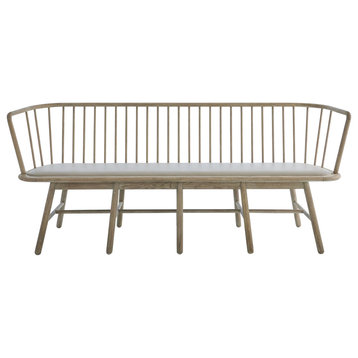 Spindle Long Bench, Gray Leather