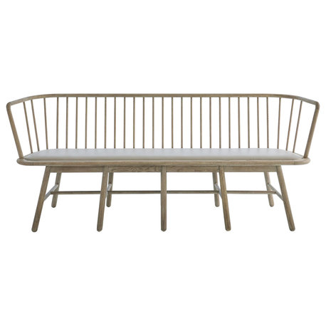 Spindle Long Bench, Gray Leather