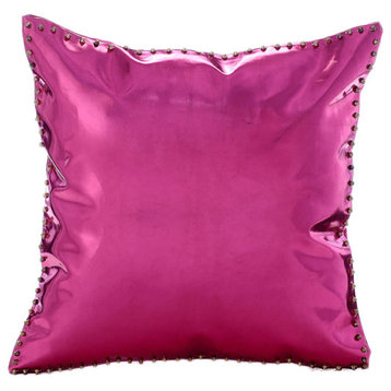 Hot Pink & Gold Spikes, 16"x16" Faux Leather Hot Pink Throw Pillows Cover