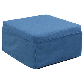 Transitional Ottoman, Convertible Design With Soft Polyester Upholstery, Blue