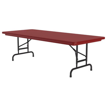Modern Folding Table, Adjustable Design With Metal Legs & Rectangular Top, Red