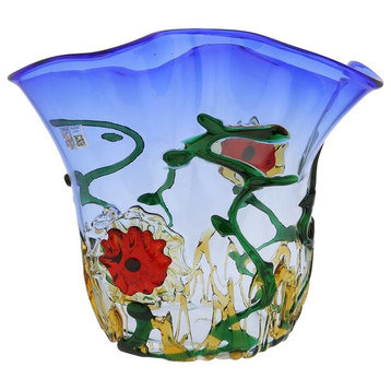 GlassOfVenice Murano Glass Abstract Flower Vase - Blue