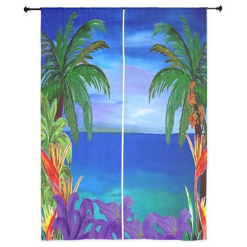 Palm Tree Tropical Sheer Curtains, Purple Lily Tropical Beach