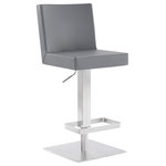 Armen Living - Legacy Contemporary Swivel Barstool in Brushed Stainless Steel - The Armen Living Legacy contemporary adjustable barstool is an expertly crafted piece of furniture that can serve as a perfect addition to any modern living space. The handy gas lift mechanism allows for a great degree of versatility, while the faux leather back and plush cushion endow this barstool with comfort and elegance. Featuring a stylish brushed stainless steel frame, the Legacy is sure to maintain its durability for many years to come. The Legacy is available in two stylish options: Grey or White faux leather.
