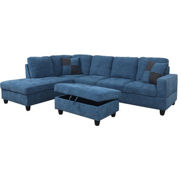 Lifestyle Furniture Edward Left-Facing Sectional & Ottoman in Lake Blue