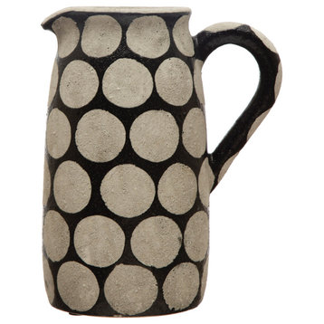 Terracotta Pitcher or Vase with Wax Relief Dots, Natural, Black