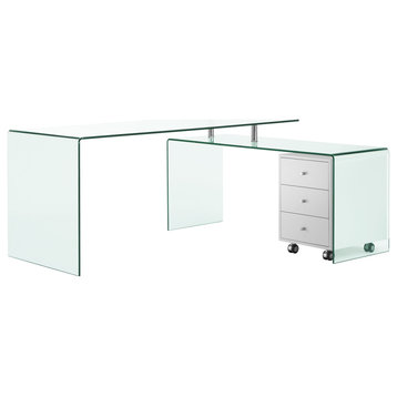 RIO High Gloss White Lacquer With Glass Office Desk by Casabianca Home