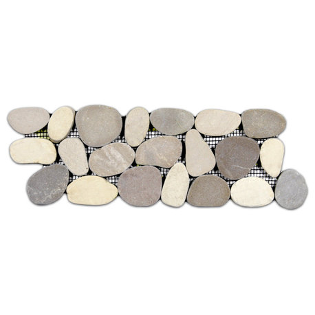 Java Tan & white pebble border, 4"x12", mesh-backed stone for indoor/outdoor