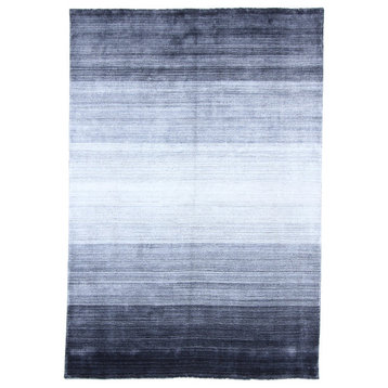 Modern Hand Knotted Rug, Black, 6'x9'