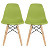 Kids Size Plastic Toddler Chairs with Natural Wooden Dowel Legs, Set of 2, Green