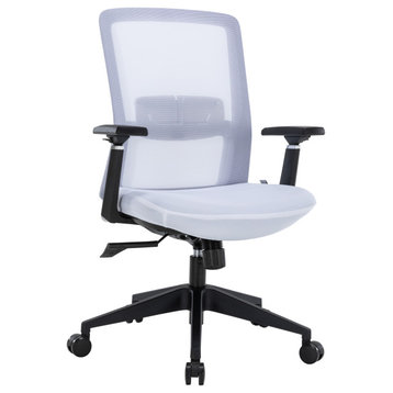 LeisureMod Ingram Modern Mesh Office Task Chair With Adjustable Armrests, White/White