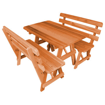 Cedar Picnic Table with 2 Backed Benches, Cedar Stain, 4 Foot