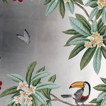 Amazonia on silver leaf gilded silk wallpaper