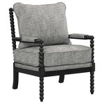 OSP Home Furnishings - Eliza Spindle Chair, Graphite - Create a designer feel to your decor with the classic Spindle Chair. Deep, inviting cushions allow for cozy relaxation. Enjoy traditional styling thanks to a solid wood frame with beautiful turned, spindle detail. Inner coil spring cushion surrounded by dense foam and sinuous spring support will keep your chair looking beautiful for years.  Choose a pair to elevate your living room's style or add sophisticated seating to any family room.