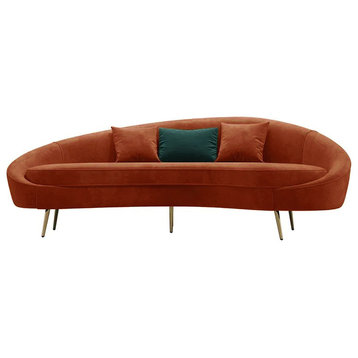 Modern Velvet Curved Sofa 3-Seater Sofa Toss Pillow Included, Bronze, Large
