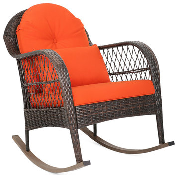 Costway Outdoor Patio Rattan Wicker Rocking Chair Rocker Cushion Pillow Garden