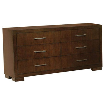 Transitional Double Dresser, 6 Storage Drawers With Metal Handles, Cappuccino