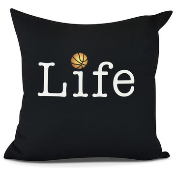 Life + Ball, Word Print Pillow, Black , 16" x 16"