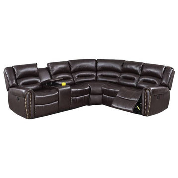 Lisbon Power Motion Sectional Sofa With Console, Brown Bonded Leather