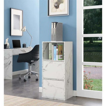 Xtra Storage 2 Door Cabinet in White Faux Marble Wood Finish