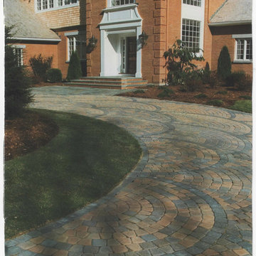 Brick driveway with circular masonry