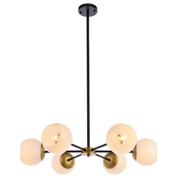 Living District LD645D30BRK 30" Pendant, Black and Brass With White Shade