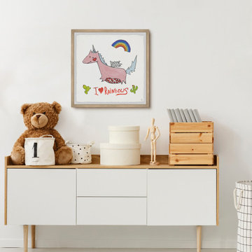 "Rainbow and Cactus Unicorn" Framed Painting Print