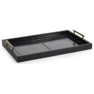 Somerstown 22" Long Blue Leather Bar Tray
