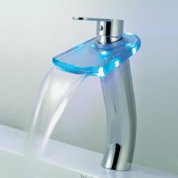 Contemporary Color Changing LED Tall Waterfall Bathroom Sink Faucet - T0816HF - Bathroom Sink Faucets