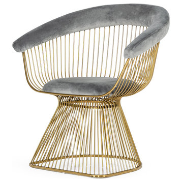 Modrest Chandler Modern Gray Velvet and Gold Dining Chair