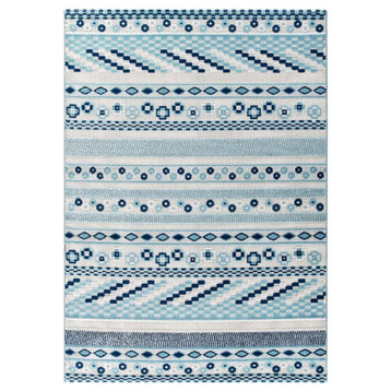 Modway Reflect 63x90.5" Cadhla Geometric Lattice Area Rug in Ivory and Blue