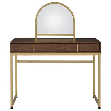 ACME Coleen Vanity Desk in Walnut & Gold Finish