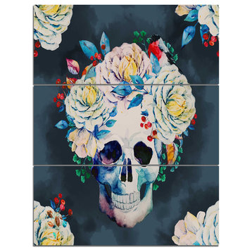 "Watercolor Vector Skull" Digital Canvas Art Print, 3 Panels, 28"x36"