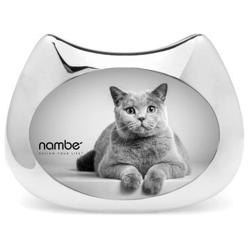 Nambe Cat Picture Frame - Holds One 3" x 5" Photo - Silver