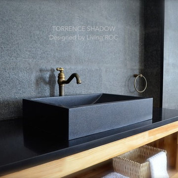 BLACK GRANITE BATHROOM VESSEL SINK 23"X16" -TORRENCE SHADOW