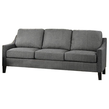 Gray Linen Sofa with Nailhead Trim