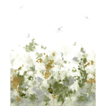 Floral Prints & Butterflies Wallpaper 59.94 Sq.Ft., Offwhite - Green, Roll